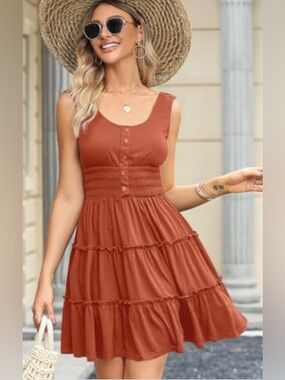 Dokotoo Dress  Small Sleeveless Button Down Smocked Empire Waist Ruffle